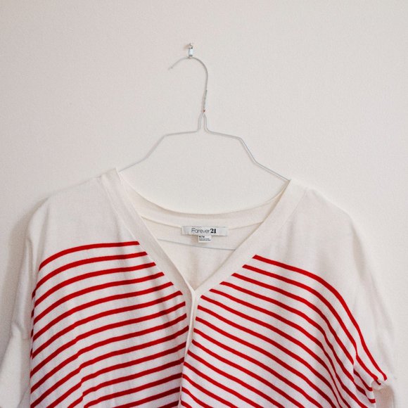 Forever 21 short sleeve white with red stripes cotton shirt. Size M - Picture 2 of 3